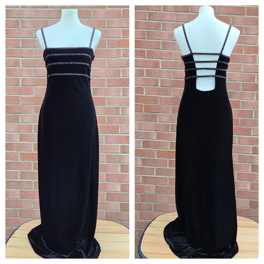 Reggio Vintage Velvet Cutout Maxi Dress Beaded Open Back Size 6 90s